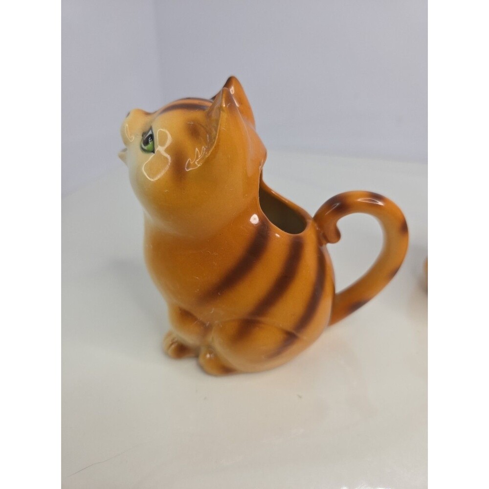 Nocrest Hand Painted Orange Tabby Cats Sugar & Creamer Set Japan Rare Antique - Picture 5 of 15